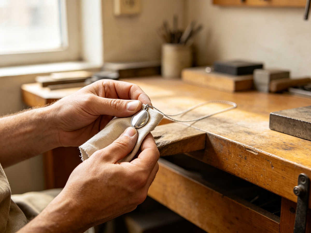 Hand polishing stainless steel jewellery